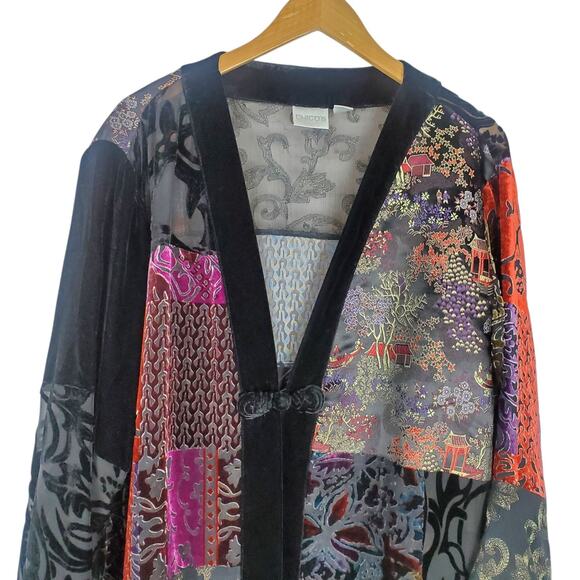 Vtg Chicos Velvet Burnout Silk Blend Kimono Topper Sz 3 XL Gothic Chic Oriental - Picture 2 of 15